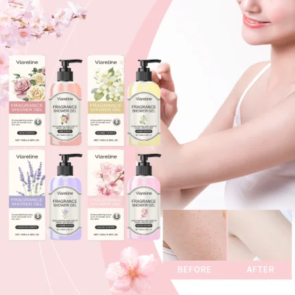 Viareline Fragrance Shower Gel Deep Clean Dirt Moisturizing Nourishing Floral Scent Reduce Dryness Roughness Body Skin Shampoo